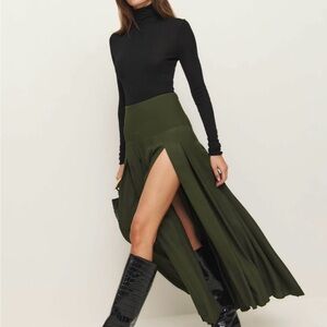 Reformation High-Low Skirt in Olive Green